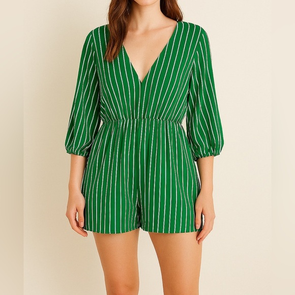 House of Harlow 1960 x REVOLVE Green And White Stripe‎ Ruben Romper - Picture 1 of 10